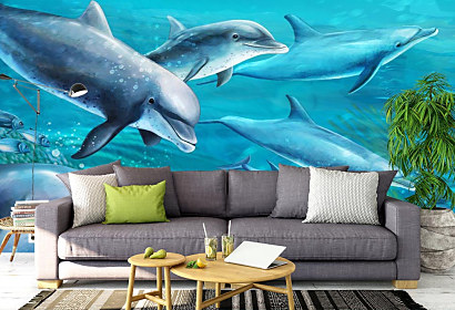 Fototapeta Plávajúce delfíny , dolphins delfin more ocean koraly